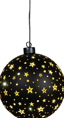 Anna's Collection kersthanger Cosma bal sterren zwart met verlichting D 15 cm