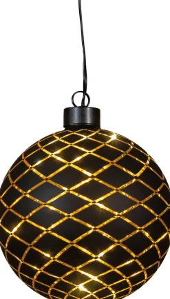 Anna's Collection kersthanger Cosma bal zwart met verlichting D 13 cm