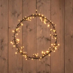 Anna's Collection kerstkrans zwart met 120 lampjes extra warm D 38 H 5 cm