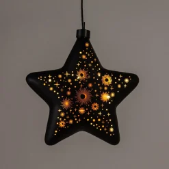 Anna's Collection kerst ornament Kosmos ster zwart met verlichting 19 x 19 cm