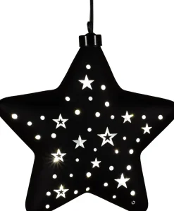 Anna's Collection kerst ornament ster zwart met verlichting 19 x 19 cm