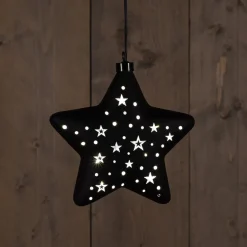 Anna's Collection kerst ornament ster zwart met verlichting 19 x 19 cm