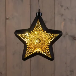 Anna's Collection kerstster Marra zwart met verlichting D 19 H 6,5 cm