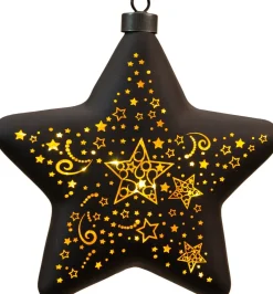Anna's Collection kerstster Stars zwart met verlichting D 19 H 6,5 cm