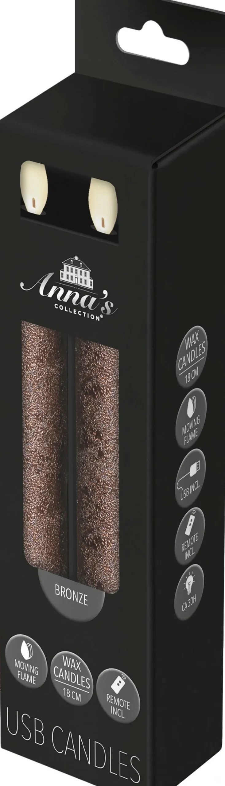 Anna's Collection LED dinerkaars Rustiek brons D 2 H 18 cm 2 stuks