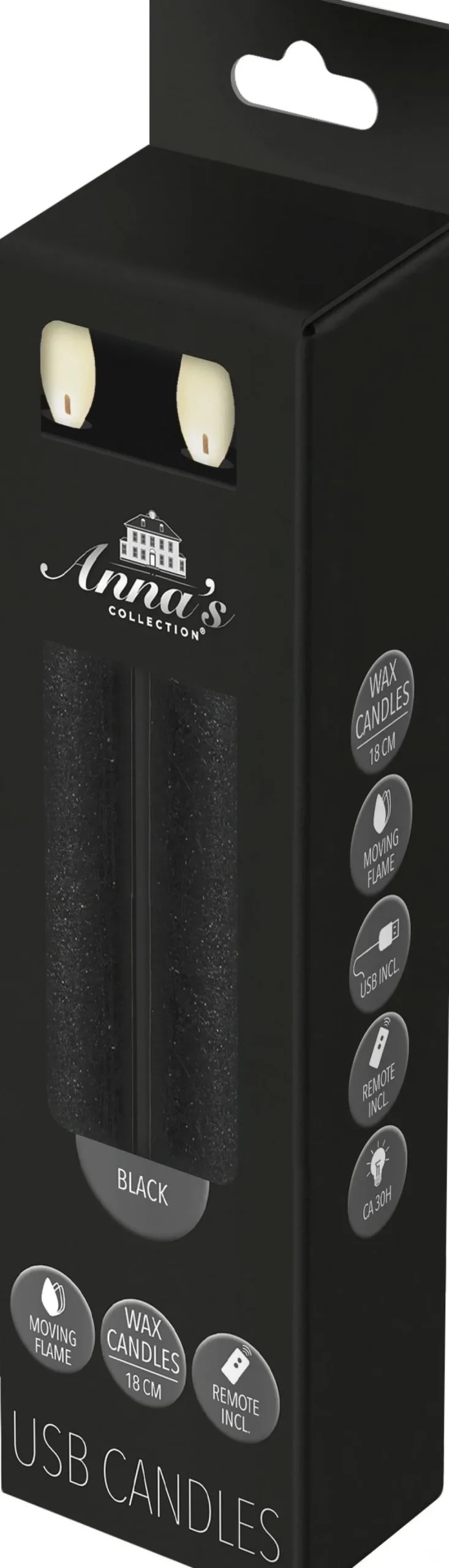 Anna's Collection LED dinerkaars Rustiek zwart D 2 H 18 cm 2 stuks
