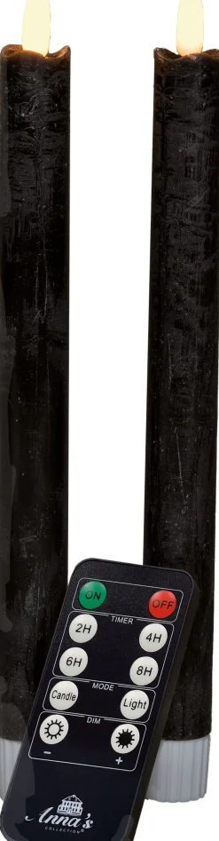 Anna's Collection LED dinerkaars Rustiek zwart D 2,5 H 23 cm 2 stuks