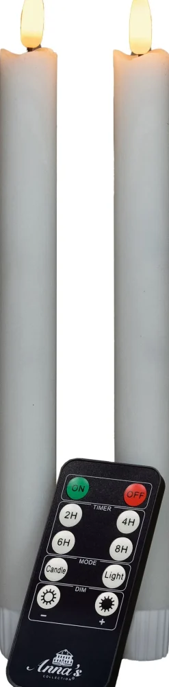 Anna's Collection LED dinerkaars wit met afstandsbediening D 2,5 H 23 cm 2 stuks
