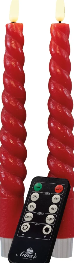 Anna's Collection LED dinerkaars Swirl rood D 2,5 H 23 cm 2 stuks