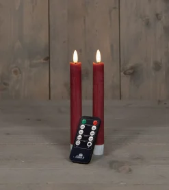 Anna's Collection LED dinerkaars Rustiek met timer bordeaux D 2,1 H 18 cm 2 stuks
