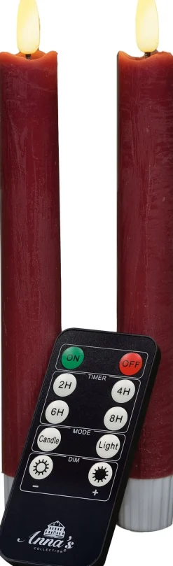 Anna's Collection LED dinerkaars Rustiek met timer bordeaux D 2,1 H 18 cm 2 stuks