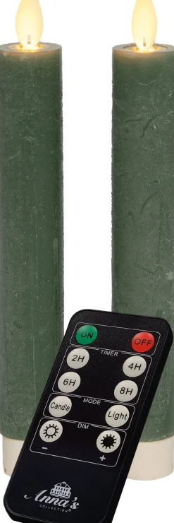 Anna's Collection LED dinerkaars Tara met timer jade groen D 2,2 H 18 cm 2 stuks