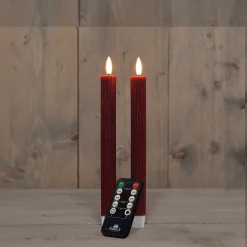 Anna's Collection LED dinerkaars Rib met timer bordeaux D 2,1 H 23 cm 2 stuks