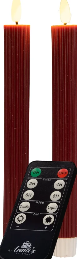 Anna's Collection LED dinerkaars Rib met timer bordeaux D 2,1 H 23 cm 2 stuks