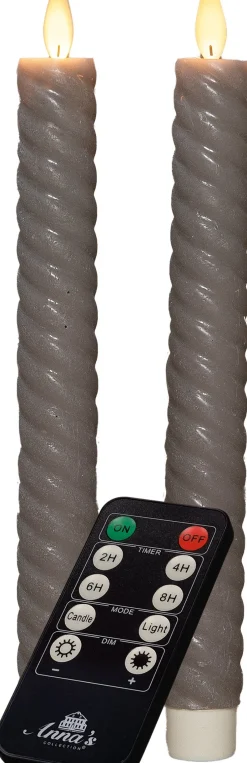Anna's Collection LED dinerkaars Swirl bewegende vlam met timer taupe D 2,2 H 23 cm 2 stuks
