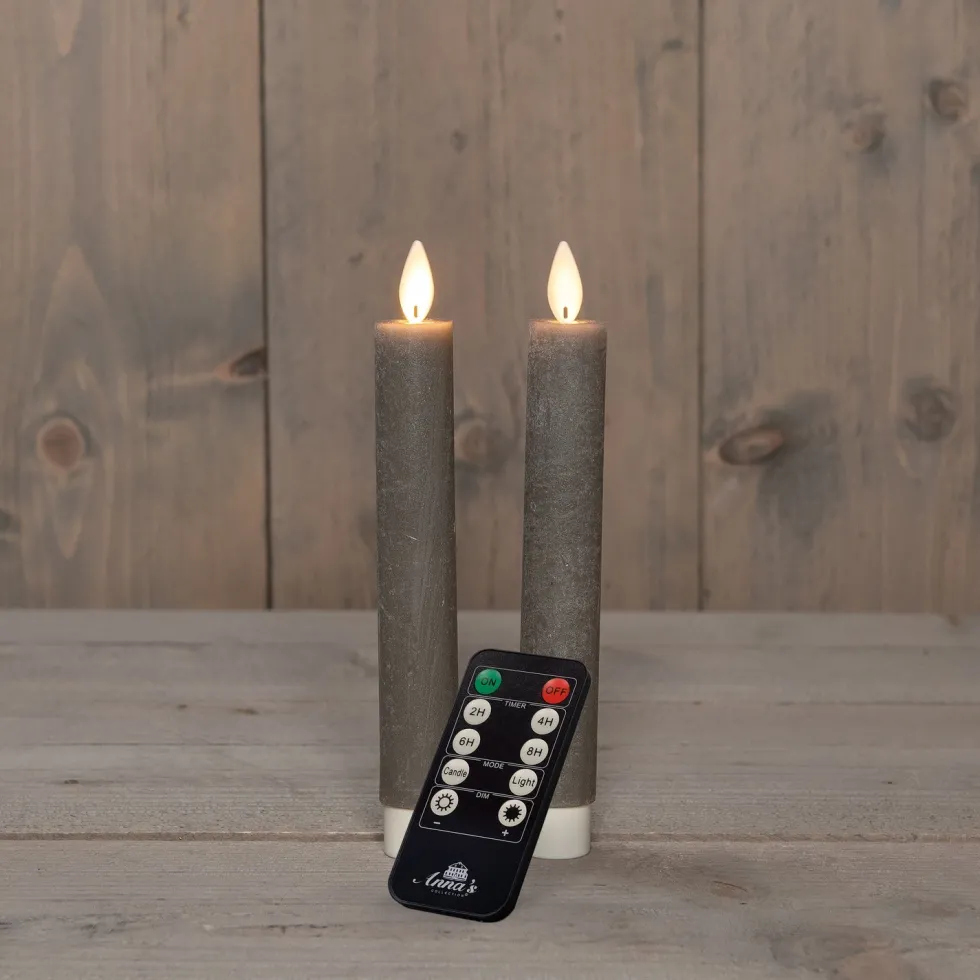 Anna's Collection LED dinerkaars Tara met timer taupe D 2,2 H 18 cm 2 stuks