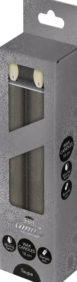 Anna's Collection LED dinerkaars Tara met timer taupe D 2,2 H 18 cm 2 stuks