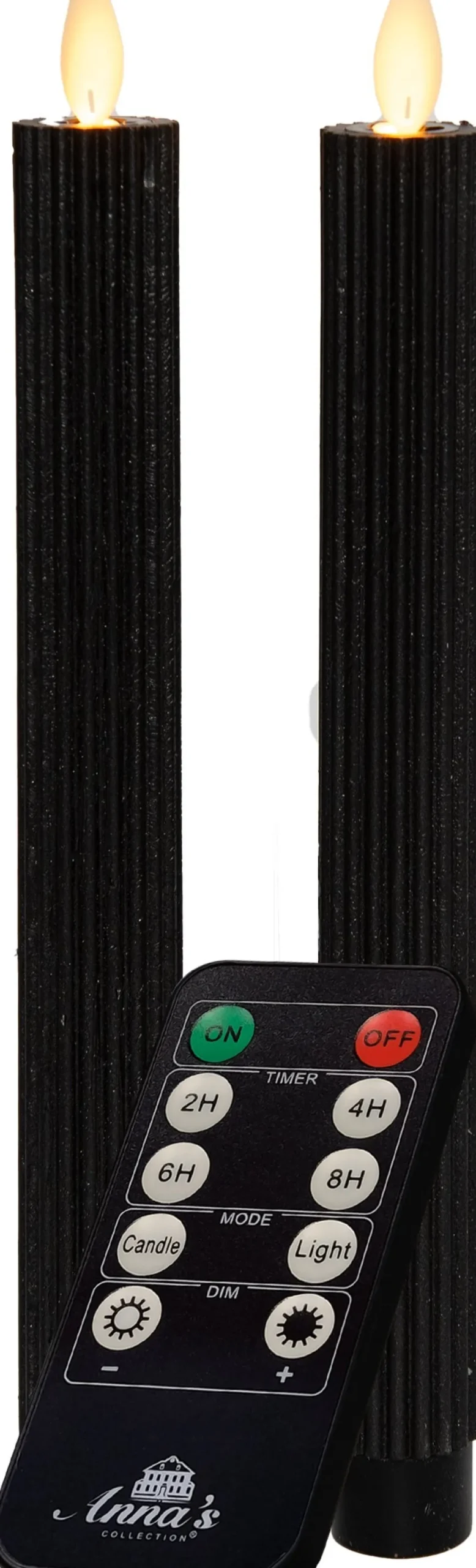 Anna's Collection LED dinerkaars Rib bewegende vlam met timer zwart D 2,2 H 23 cm 2 stuks