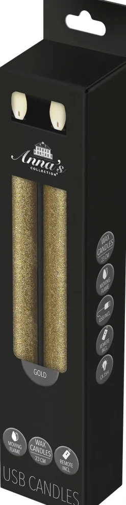 Anna's Collection LED dinerkaars Rustiek goud D 2 H 23 cm 2 stuks