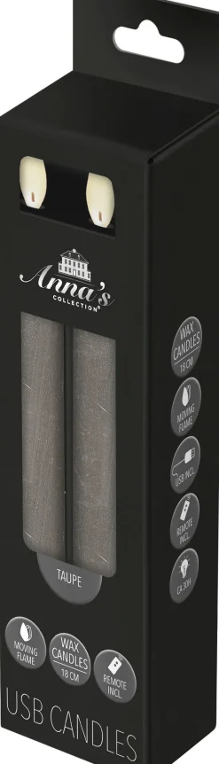 Anna's Collection LED dinerkaars Rustiek taupe D 2 H 18 cm 2 stuks