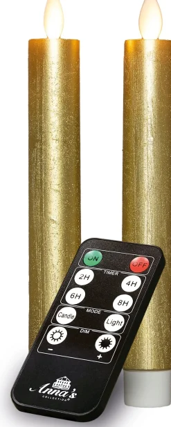Anna's Collection LED dinerkaars Rustiek goud D 2 H 18 cm 2 stuks