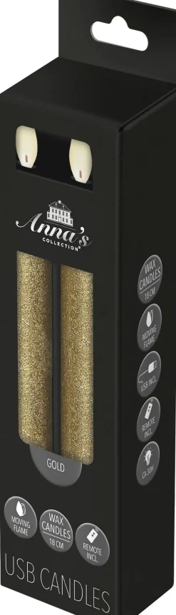 Anna's Collection LED dinerkaars Rustiek goud D 2 H 18 cm 2 stuks
