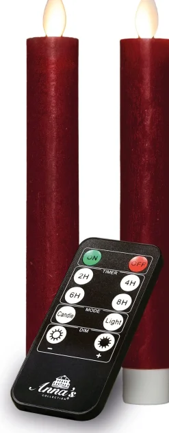 Anna's Collection LED dinerkaars Rustiek bordeaux D 2 H 18 cm 2 stuks