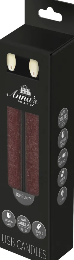 Anna's Collection LED dinerkaars Rustiek bordeaux D 2 H 18 cm 2 stuks