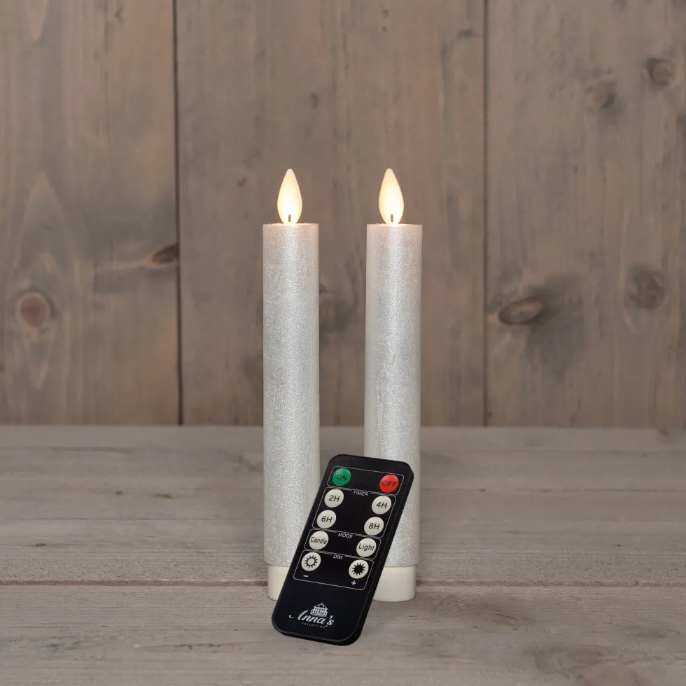 Anna's Collection LED dinerkaars Tara met timer wit D 2,2 H 18 cm 2 stuks