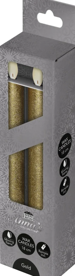Anna's Collection LED dinerkaars Tara met timer goud D 2,2 H 18 cm 2 stuks
