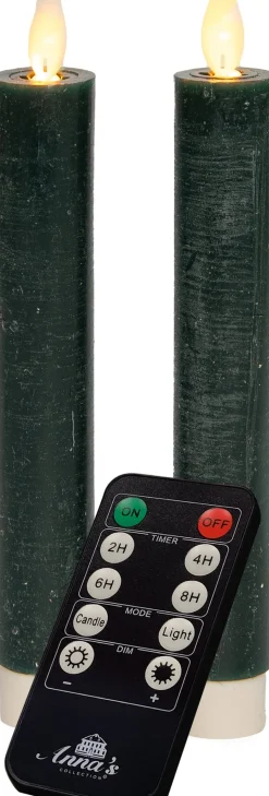 Anna's Collection LED dinerkaars Tara met timer groen D 2,2 H 18 cm 2 stuks