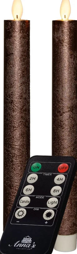 Anna's Collection LED dinerkaars met timer brons D 2,2 H 23 cm 2 stuks