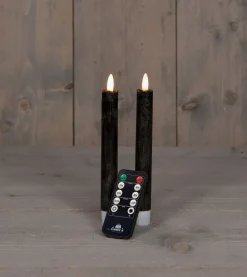 Anna's Collection LED dinerkaars Rustiek met timer zwart D 2,1 H 18 cm 2 stuks