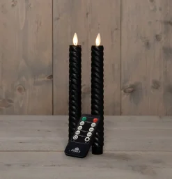 Anna's Collection LED dinerkaars Swirl bewegende vlam met timer zwart D 2,2 H 23 cm 2 stuks