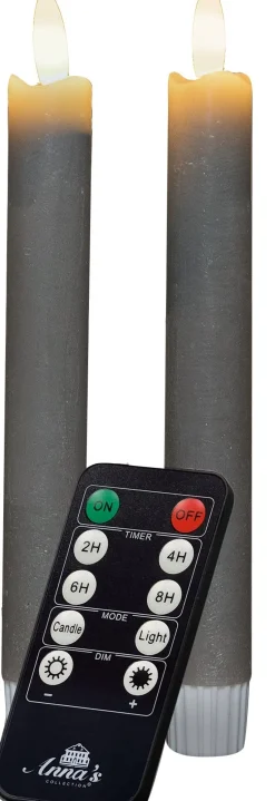 Anna's Collection LED dinerkaars Rustiek met timer taupe D 2,1 H 18 cm 2 stuks