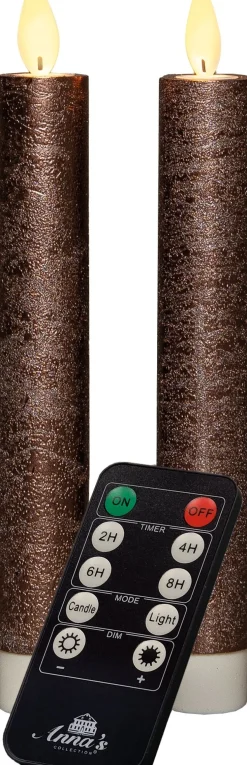 Anna's Collection LED dinerkaars Tara met timer brons D 2,2 H 18 cm 2 stuks