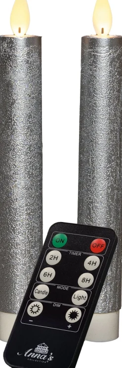 Anna's Collection LED dinerkaars Tara met timer zilver D 2,2 H 18 cm 2 stuks