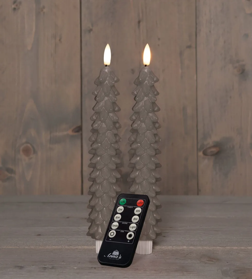 Anna's Collection LED dinerkaars Rambu kerstboom taupe D 2,2 H 23 cm