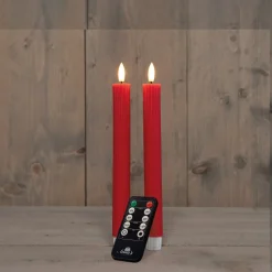 Anna's Collection LED dinerkaars Rib met timer rood D 2,1 H 23 cm 2 stuks
