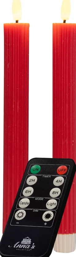 Anna's Collection LED dinerkaars Rib met timer rood D 2,1 H 23 cm 2 stuks