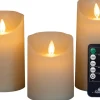 Anna's Collection LED stompkaars met timer Rustiek crème D 7,5 H 10 / 12, 5 / 15 cm 3 stuks