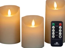 Anna's Collection LED stompkaars met timer Rustiek crème D 7,5 H 10 / 12, 5 / 15 cm 3 stuks