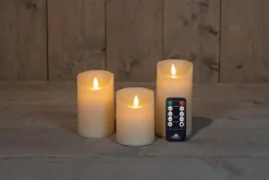 Anna's Collection LED stompkaars met timer Rustiek crème D 7,5 H 10 / 12, 5 / 15 cm 3 stuks
