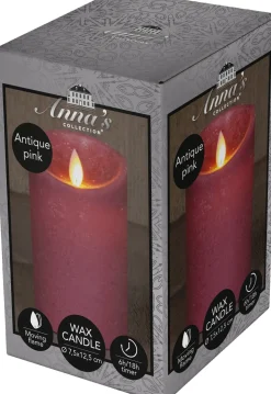 Anna's Collection LED stompkaars Rustiek oud roze D 7,5 H 12,5 cm