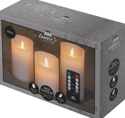 Anna's Collection LED stompkaars met timer Rustiek wit D 7,5 H 10 / 12,5 / 15 cm 3 stuks