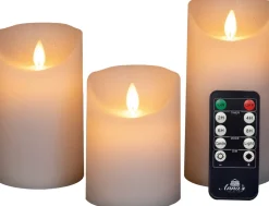 Anna's Collection LED stompkaars met timer Rustiek wit D 7,5 H 10 / 12,5 / 15 cm 3 stuks