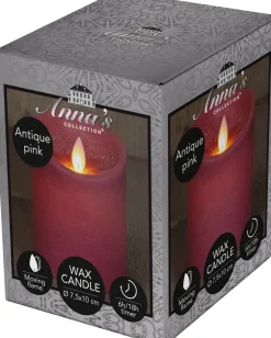Anna's Collection LED stompkaars Rustiek oud roze D 7,5 H 10 cm