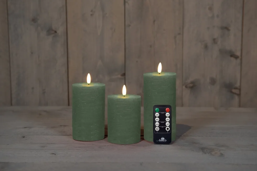 Anna's Collection LED stompkaars Majon groen D 7,5 H 10 / 12, 5 / 15 cm 3 stuks