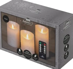 Anna's Collection LED stompkaars Rustiek parel D 7,5 H 10 / 12,5 / 15 cm 3 stuks