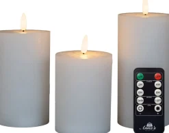 Anna's Collection LED stompkaars met afstandsbediening Majon wit D 7,5 H 10 / 12, 5 / 15 cm 3 stuks